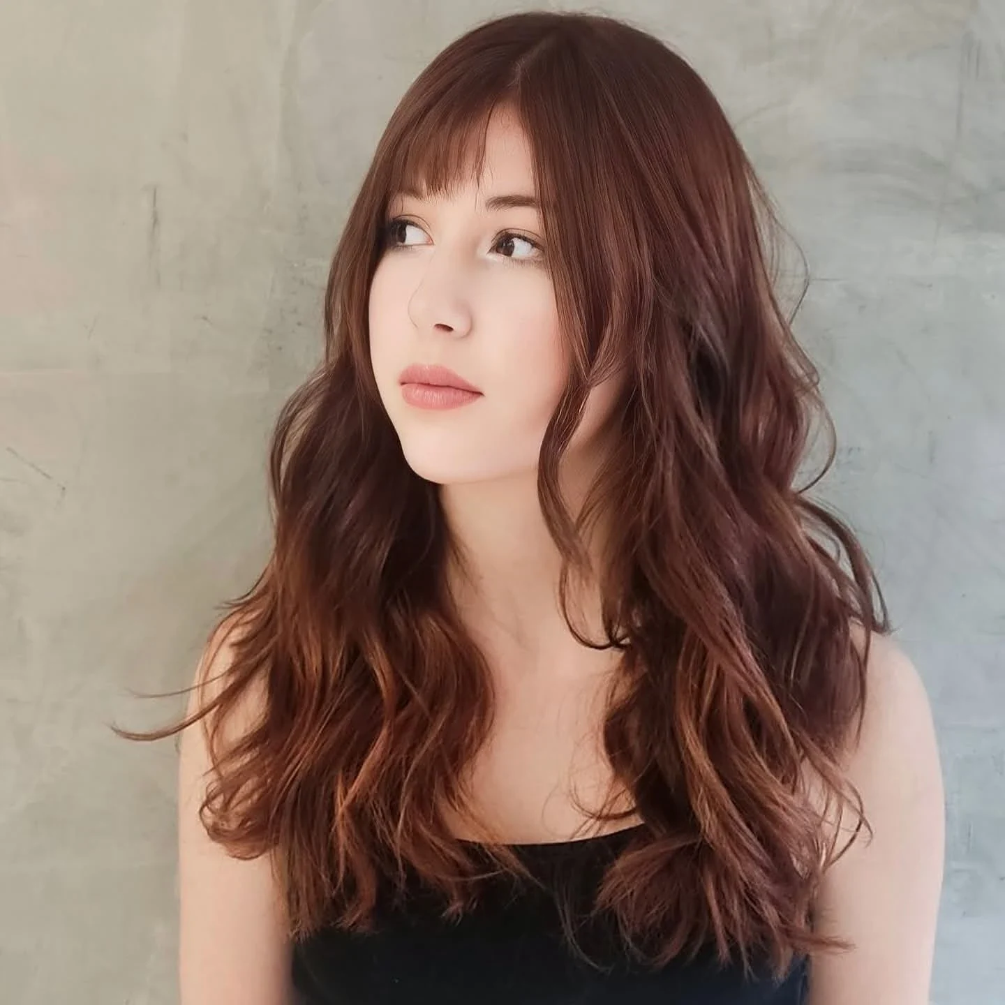 Cabelo ruivo com franja e ondas